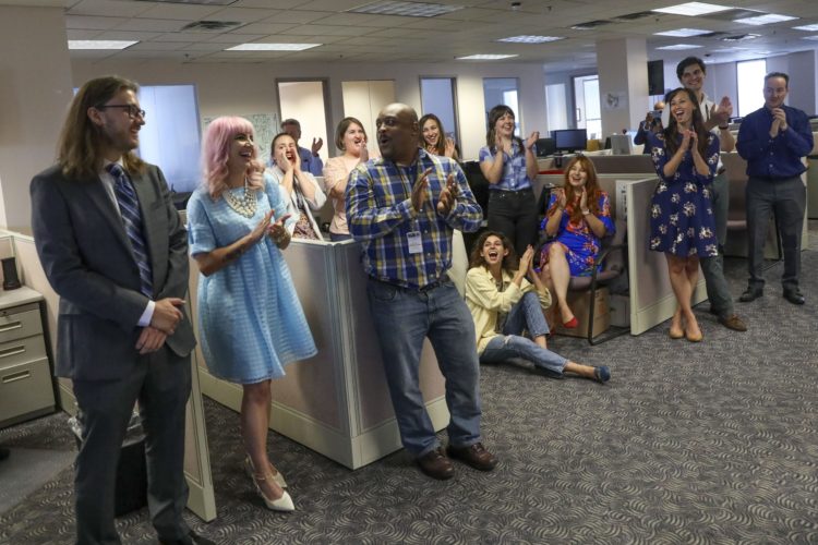 Staff of the Tampa Bay Times celebrating the 2022 Pulitzer Prize for investigative reporting