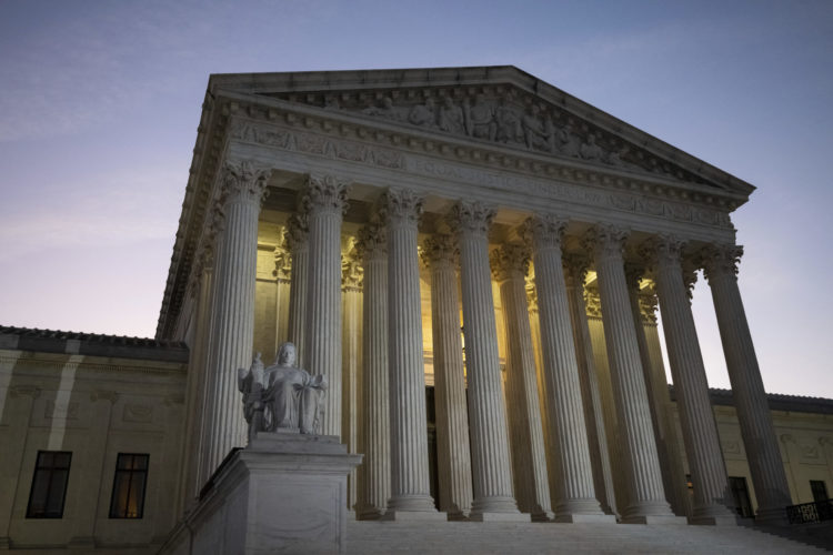The U.S. Supreme Court at dawn on October 30, 2022.