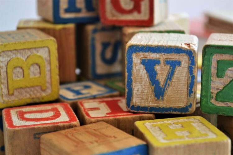 Wooden blocks with painted letters