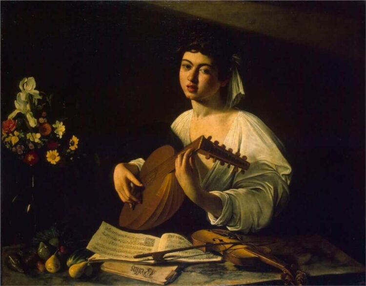 Painting of "The Lute Player" by Carvaggio, circa 1596