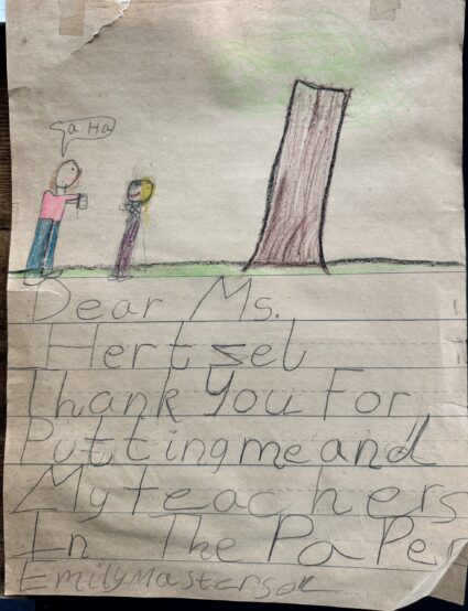 A letter from a child, sent to Minnesota journalist Laurie Hertzel when she was a reporter in Duluth.