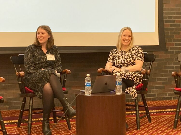 Sarah Platt of Spotify and Katherine Brewer of the Wall Street Journal speaking at the 2024 Boston University Power of Narrative Conference.