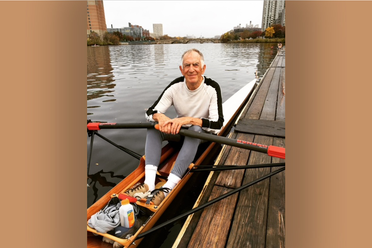 Journalist Nicholas Daniloff rowing on the Charles River